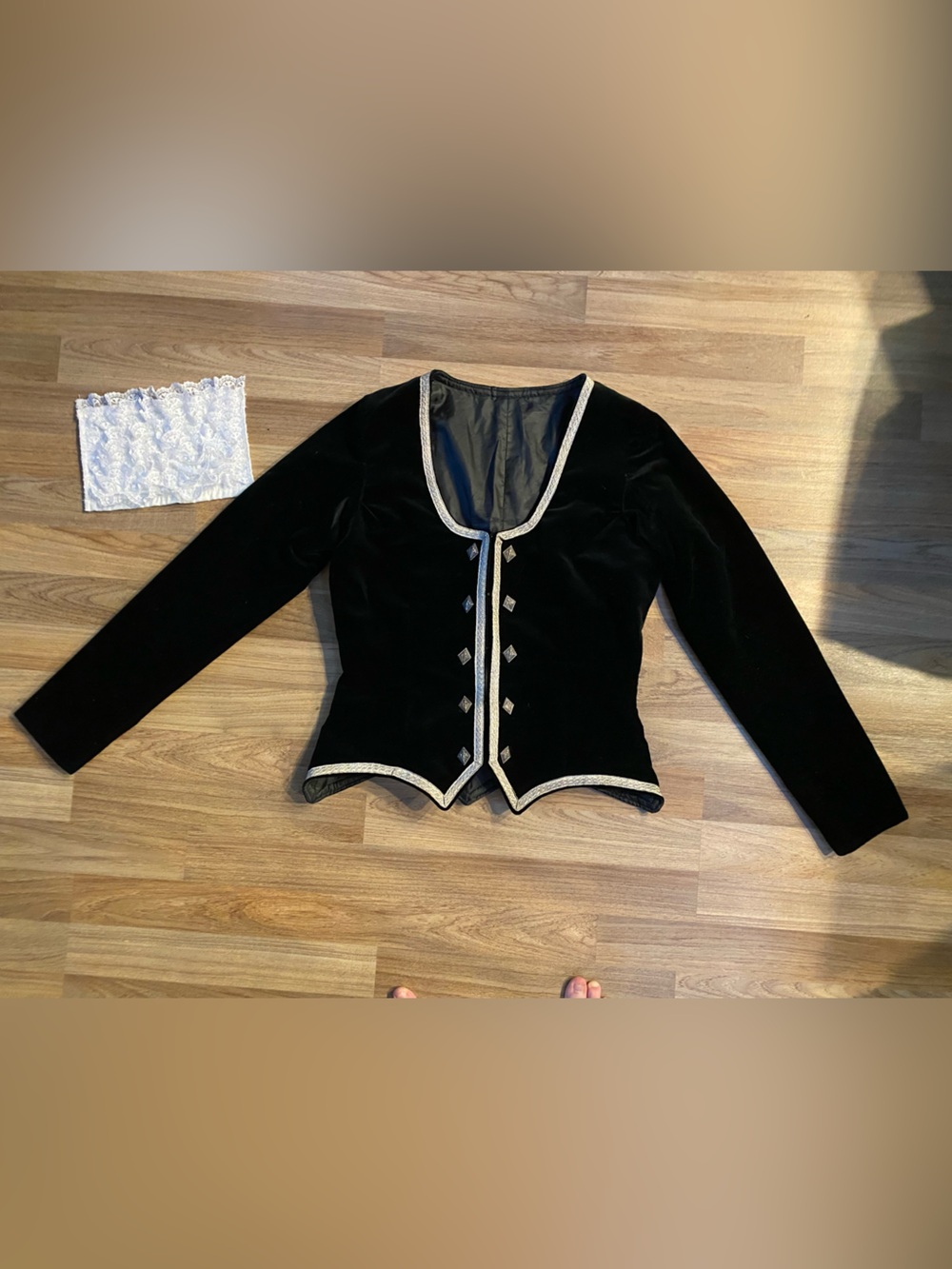 Highland Dance Black Velvet Women's Jacket with Silver Trim & Dickie — AS IS